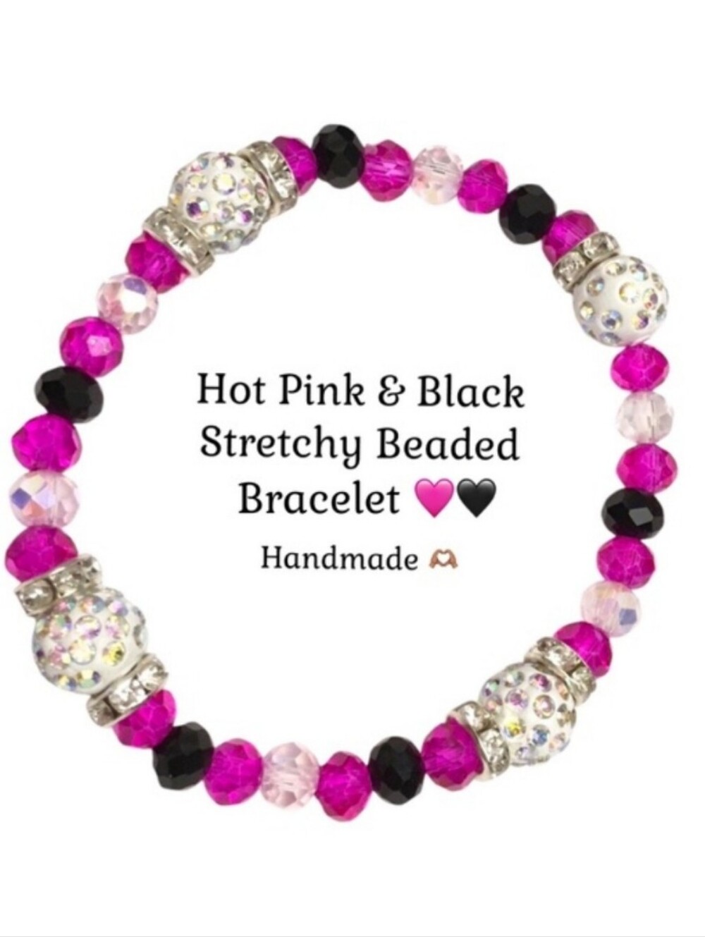 Hot Pink, Clear & Black Beaded Bracelet 💖